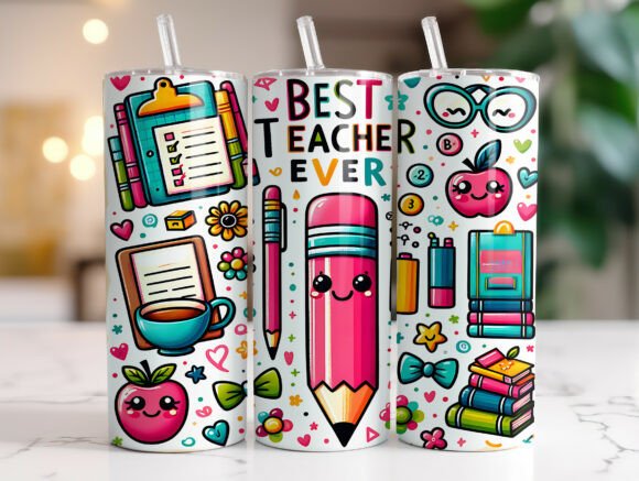Best Teacher Ever Graphics for Tumbler Wraps
