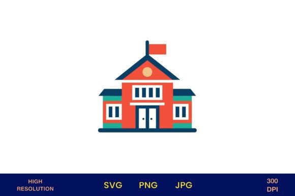 Bright School House Icon: Graphics & Illustrations