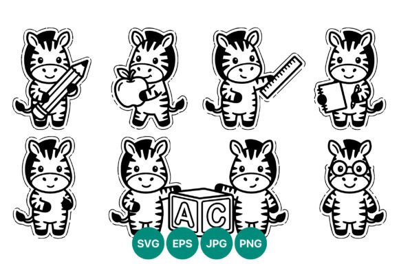 Cartoon Zebra School Graphics & Illustrations