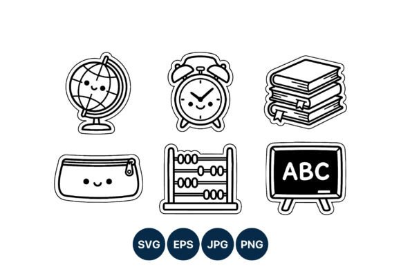 Cute Kawaii School Objects Graphics & Illustrations