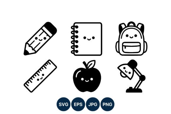Cute Smiling School Supplies Vector Graphics and Illustrations