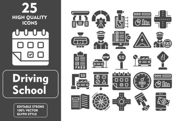 Driving School Glyph Icon Graphics & Icons Review