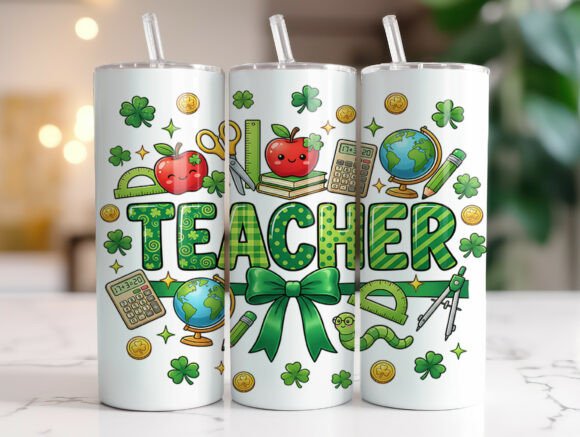 Lucky Teacher Clover Tumbler Wraps & Graphics