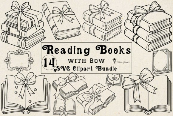 Reading Books with Bow SVG: Graphics & Illustrations