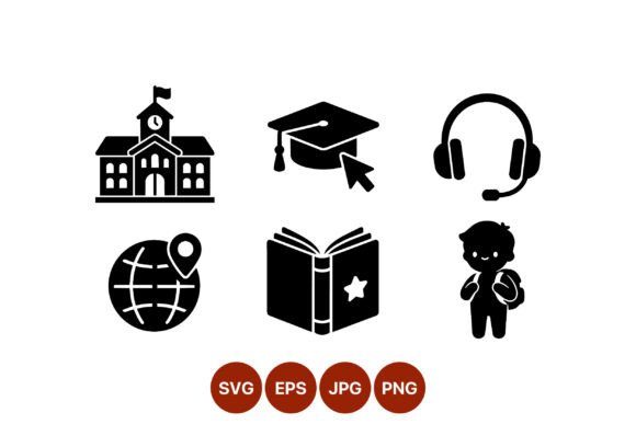 School Icons Vector Black and White Graphics