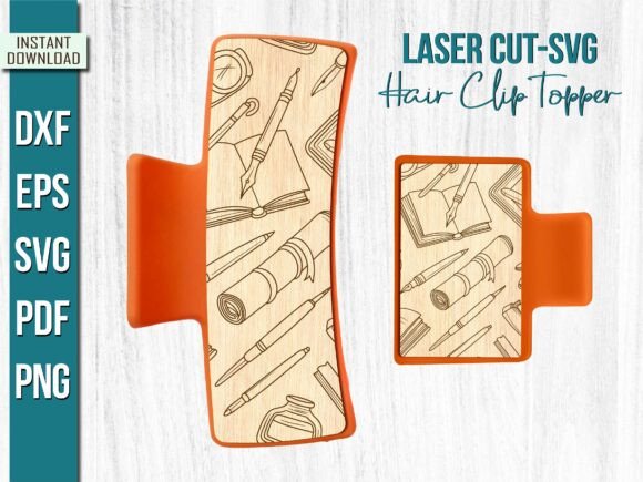 School Supple Books Pen Hair Clip Topper: Graphics for Laser Engraving