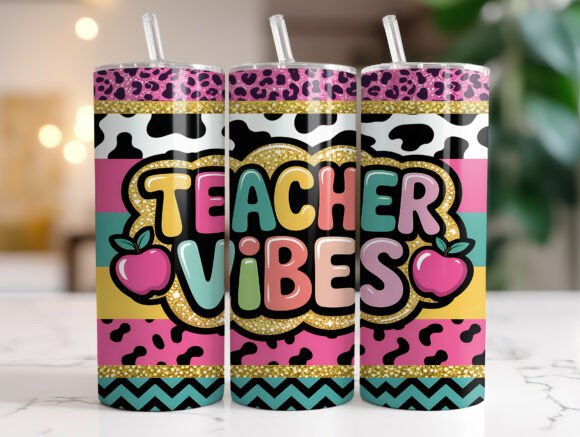 Teacher Vibes Wrap: Colorful Tumbler Graphics