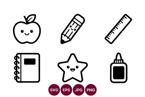 Vector Doodle School Supplies Set with Graphics and Illustrations